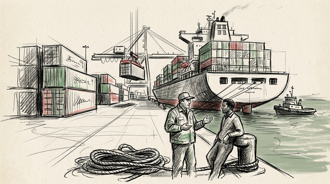 Illustration zu: Drei Frachtcontainer stürzen im Hafen von Los Angeles über Bord